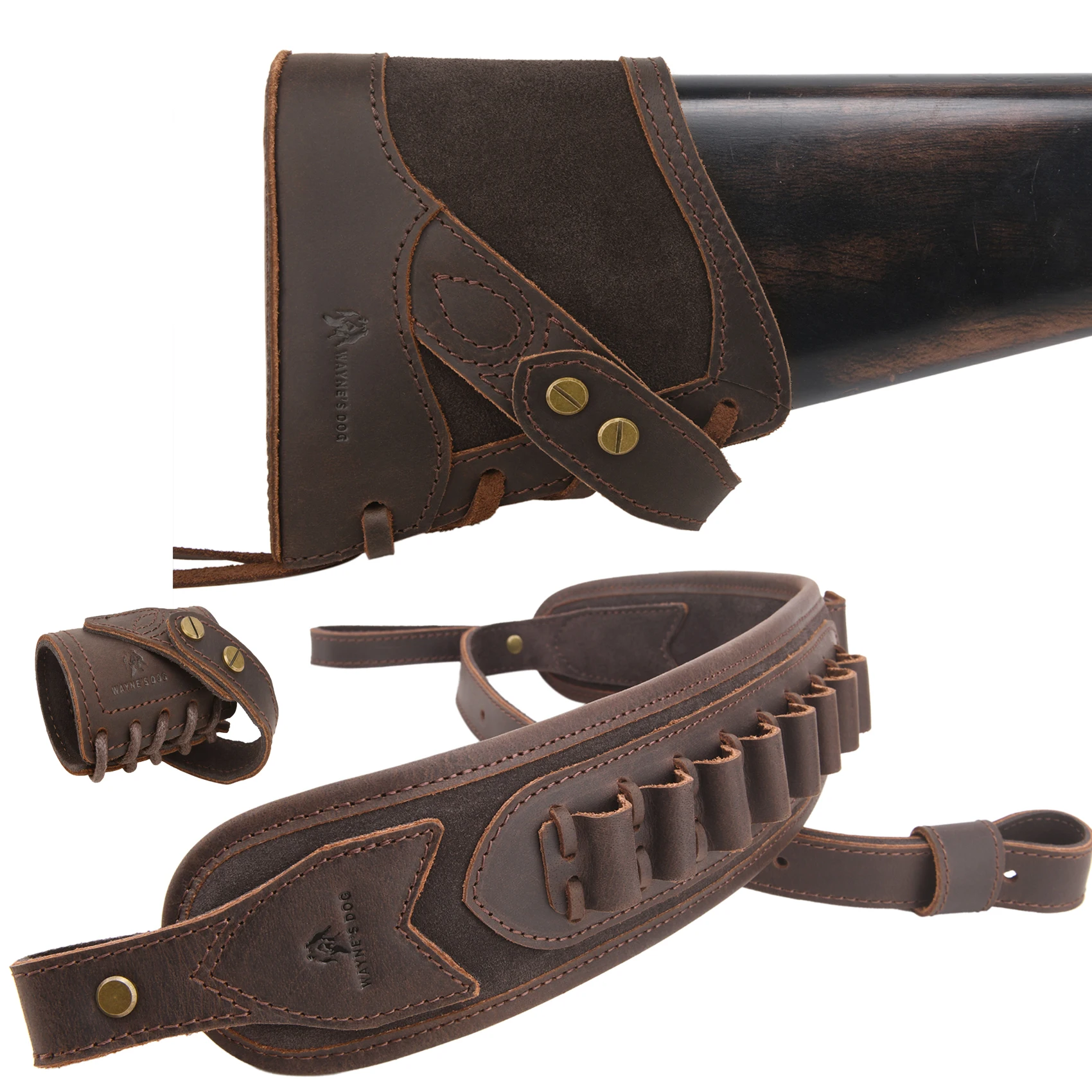 

Leather Hunting Rifle Buttstock Recoil Pad with Gun Sling Ammo Holder for .30/30 .308 .22MAG .30/06 No Drill Your Gun