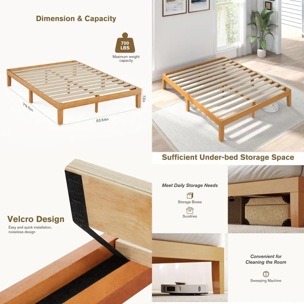 

Полноразмерный каркас кровати из натуральной сосны с опорой для ламелей — прочный, тихий, легкая сборка, не требуется коробчатая пружина