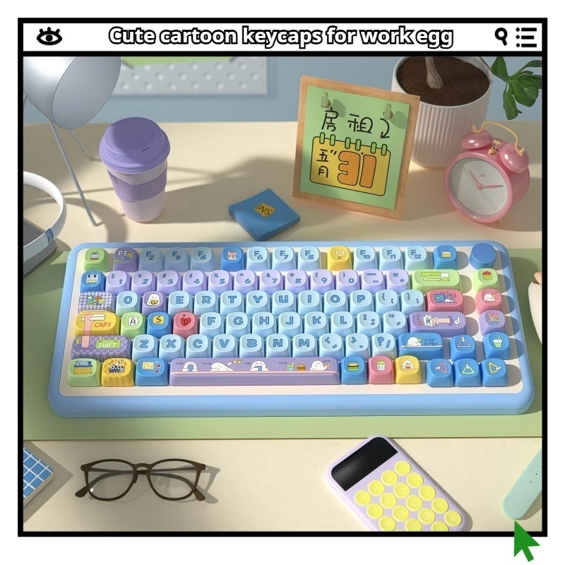 

Office Egg Cartoon Keycaps Cute MCA Height Five Sided Heat Sublimation PBT Material Cross Axis Ergonomic 145 Keys Complete Set