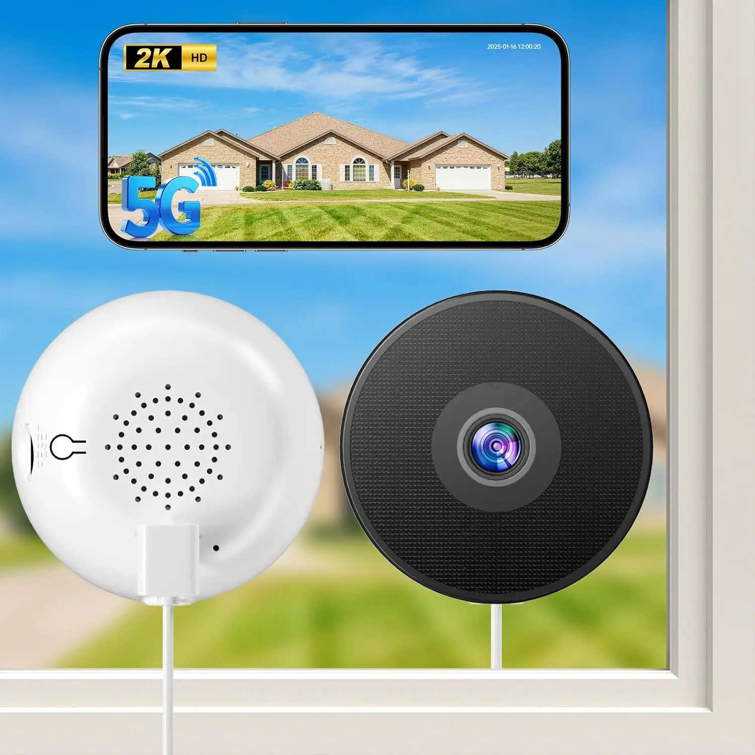 

2K Ultra HD Window Security Camera with WiFi, Night Vision, AI Detection, Easy Mount for Home Outdoor View