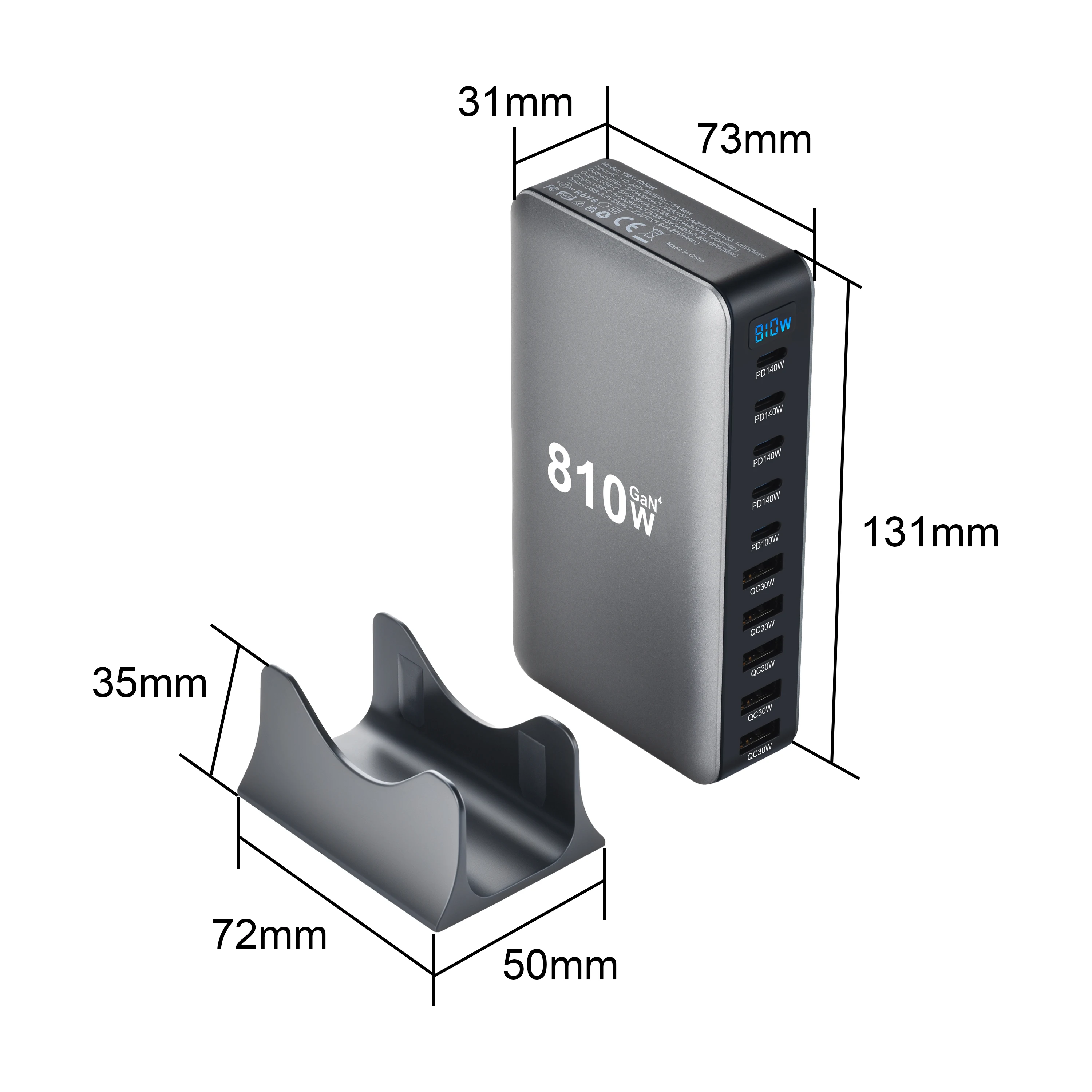 2025 Hot 810W GaN Desktop Fast Charger PD3.1 USB Type C 10-Port Fast Charging Station Adapters for Mobile & Tablets Dropshipping