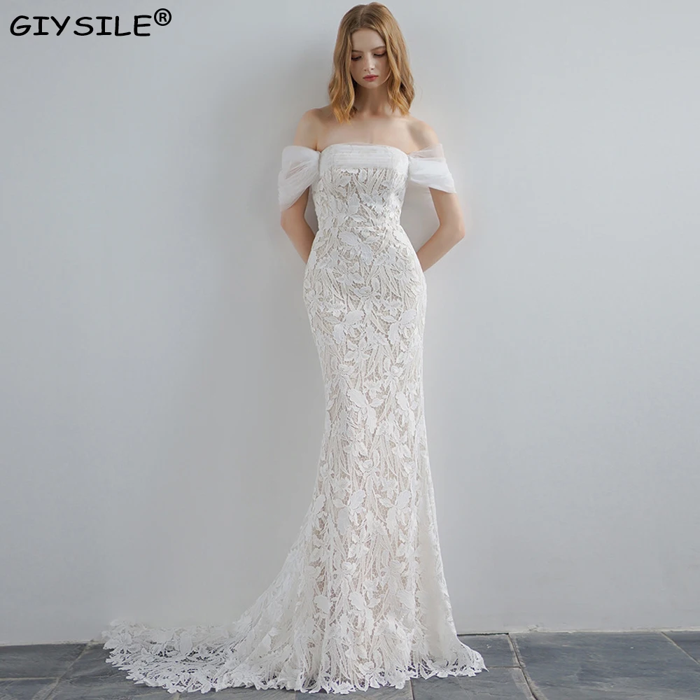 

GIYSILE Customized French White One Shoulder Light Wedding Dresses Luxury 2025 Elegant Simple Lace Slim Fit Mermaid Bride Dress