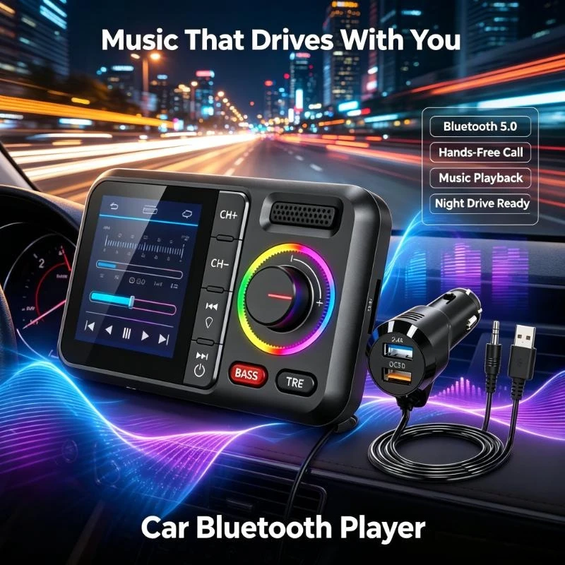 Wireless Car Fm Transmitter Equips Large Color Screen And Fast Charging Ports For Stable In-Vehicle Call And Music Playback