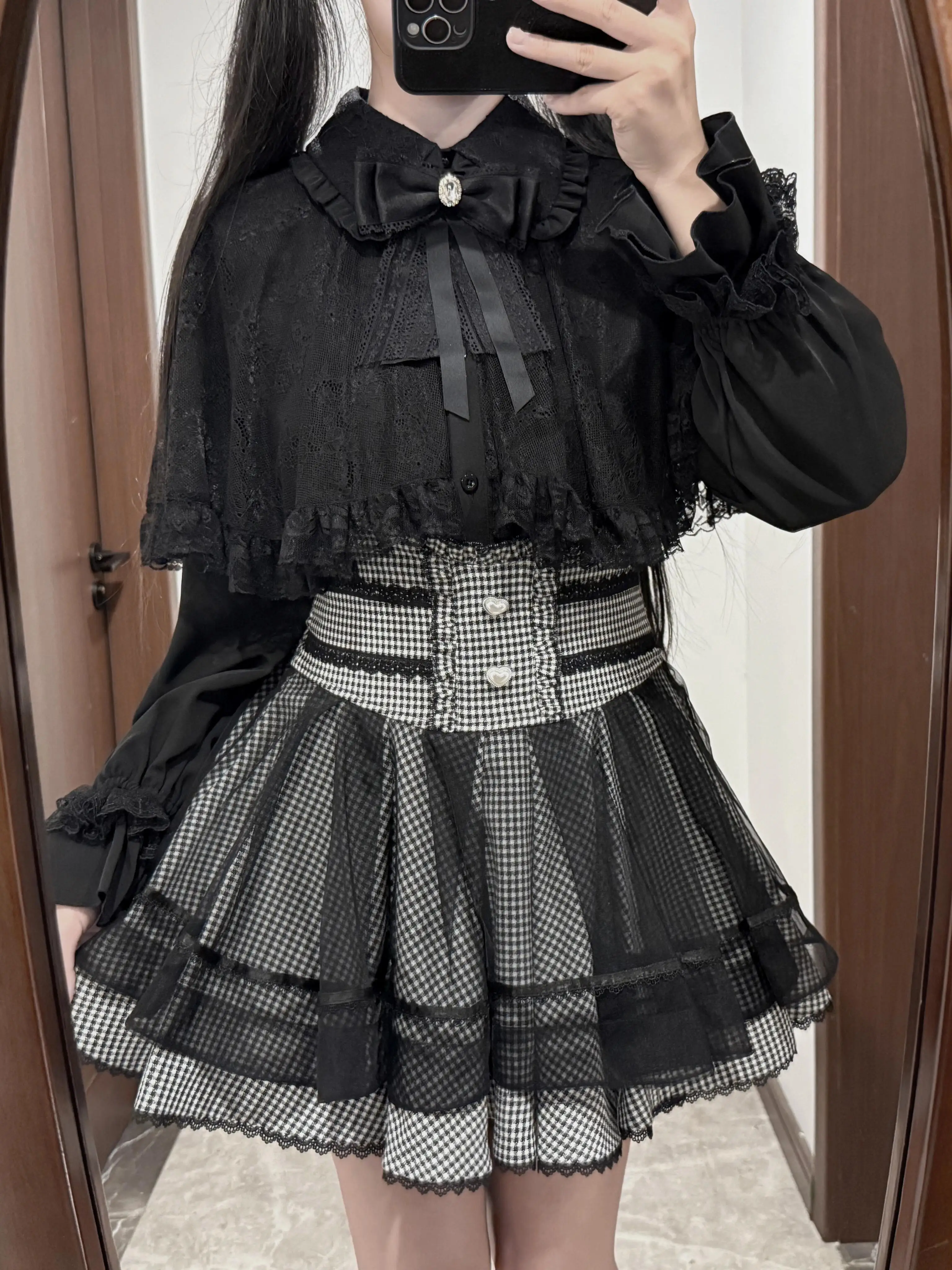 kawaii Subculture Jirai Kei Lolita Mine Style Lace Cape Shirt Japanese Mass-produced Sweet High-waist A-line Mini Skirt