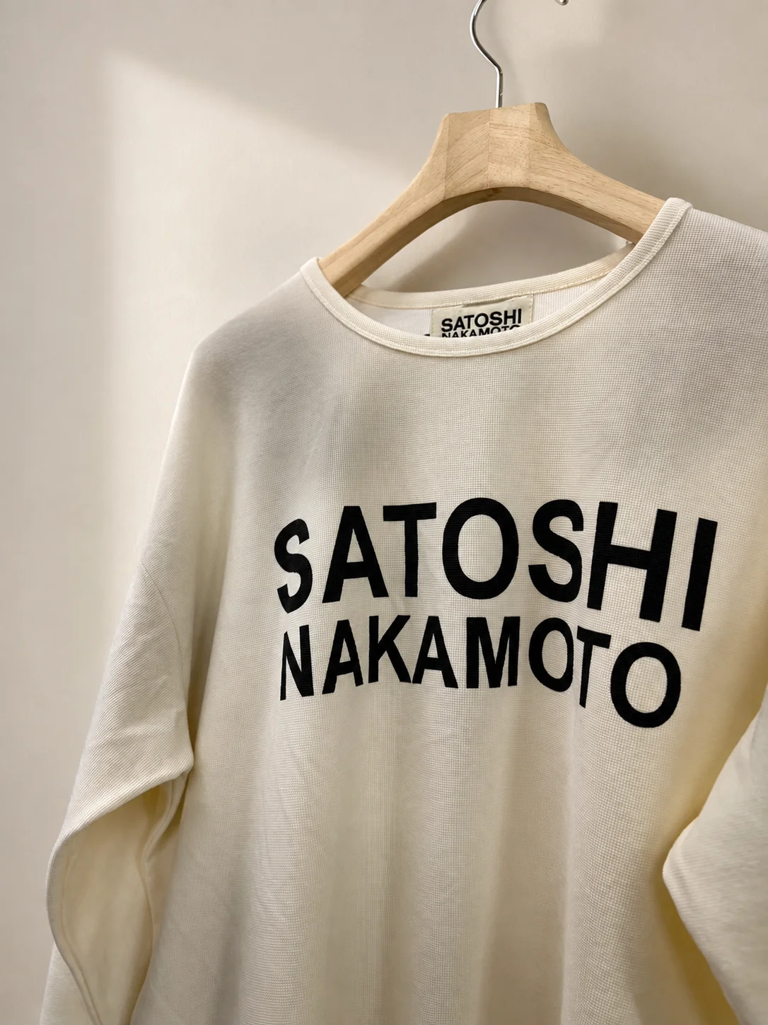 Satoshi Nakamoto Studded Waffle Knit Long Sleeve T Shirt Men Women Oversized Washed Vintage Casual Streetwear Autumn Top
