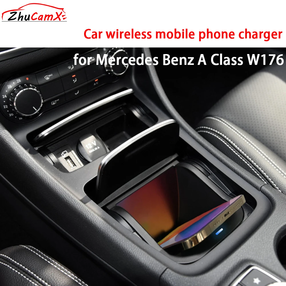 

for Mercedes Benz A Class W176 Center Console Storage Wireless Mobile Phone Charger QI 18W iPhone Magsafe Fast Charging Panel