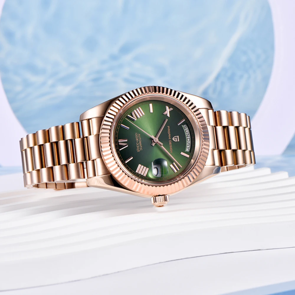 

PAGANI DESIGN Watches Rose Gold Green Stainless Steel Automatic Mechanical Watch For Men Gift Sapphire Crystal Waterproof Clock