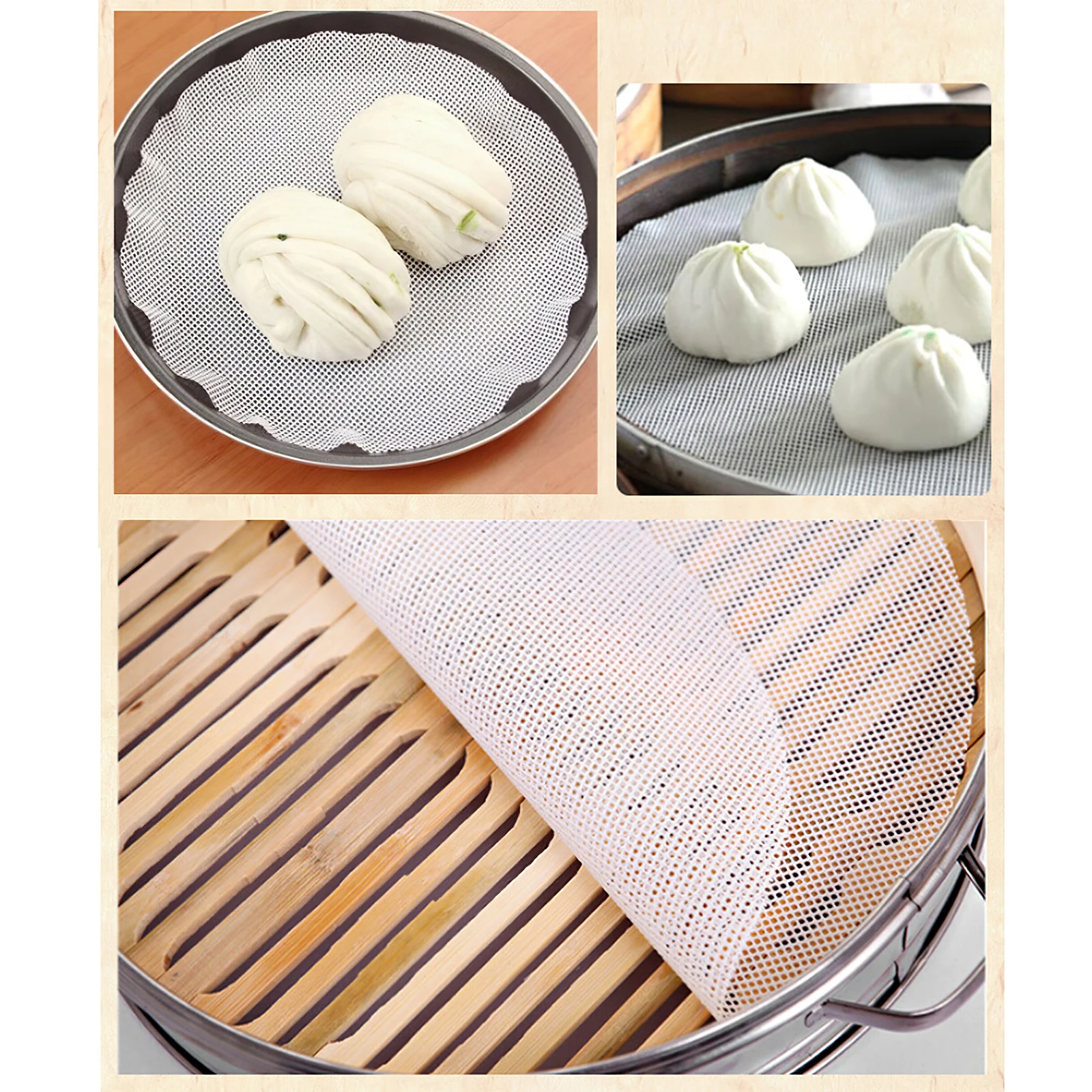 

5Pcs Round Silicone Steamer Mesh 30Cm Diameter Reusable Non-Stick Food Safe Pad for Dumplings Steamed Buns Pastry Cooking