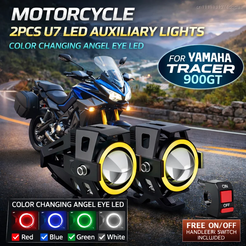 Waterproof Motorcycle LED Headlight 3000LMW U7 Motorbike LED Driving Fog Spot Light with Switch For YAMAHA TRACER 900GT 700GT