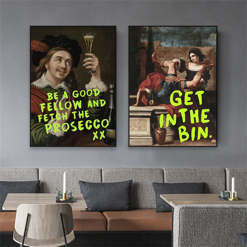 Altered Funny Art Quote Poster Renaissance Victorian Funny Print Get In The Bin Poster Oil Painting Canvas Painting Bar Decor