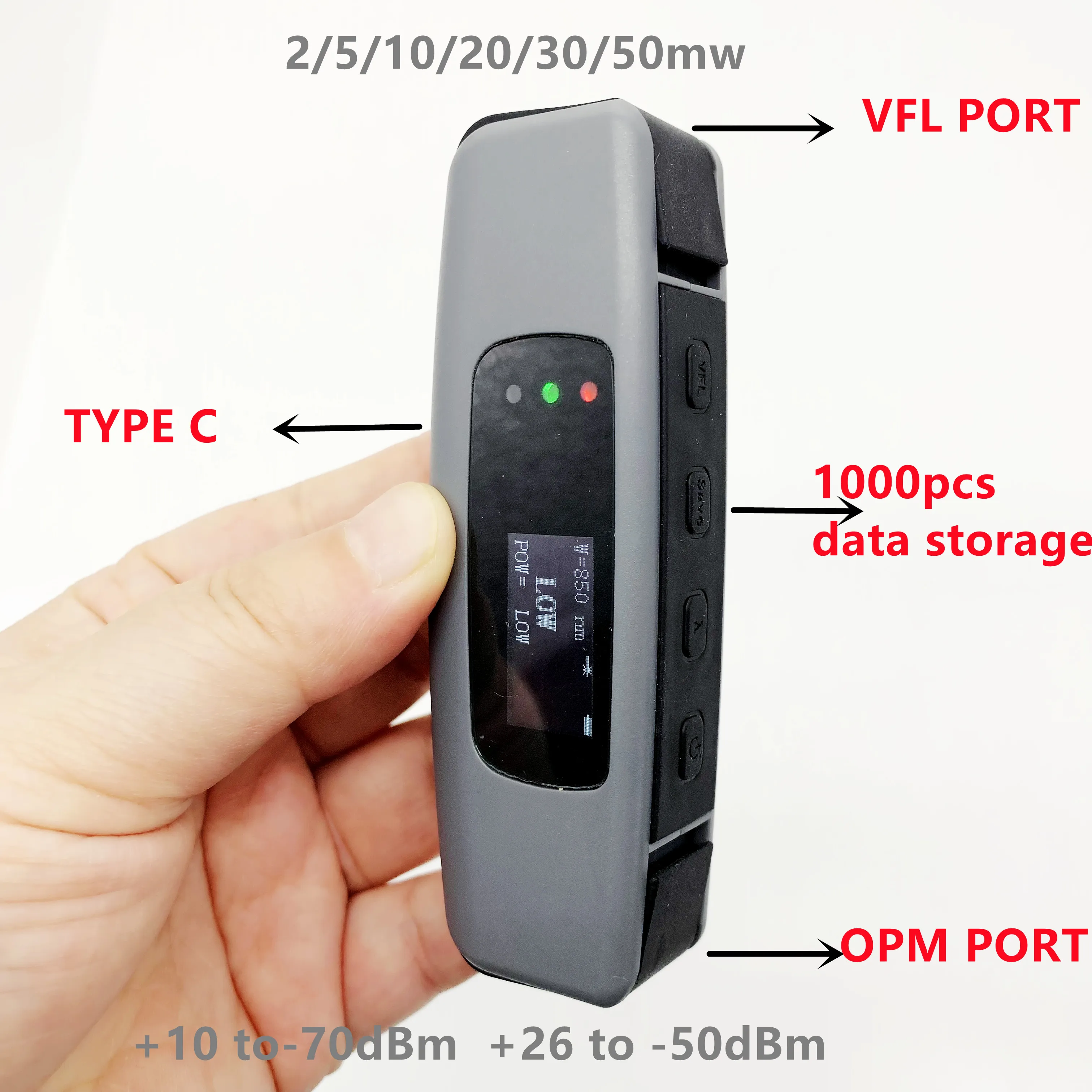 Imagem -02 - Mini Multifunções Medidor de Potência Óptica Visual Fault Locator Fiber Tester Opm Ftth Opm 10mw 30mw 50mw em 1