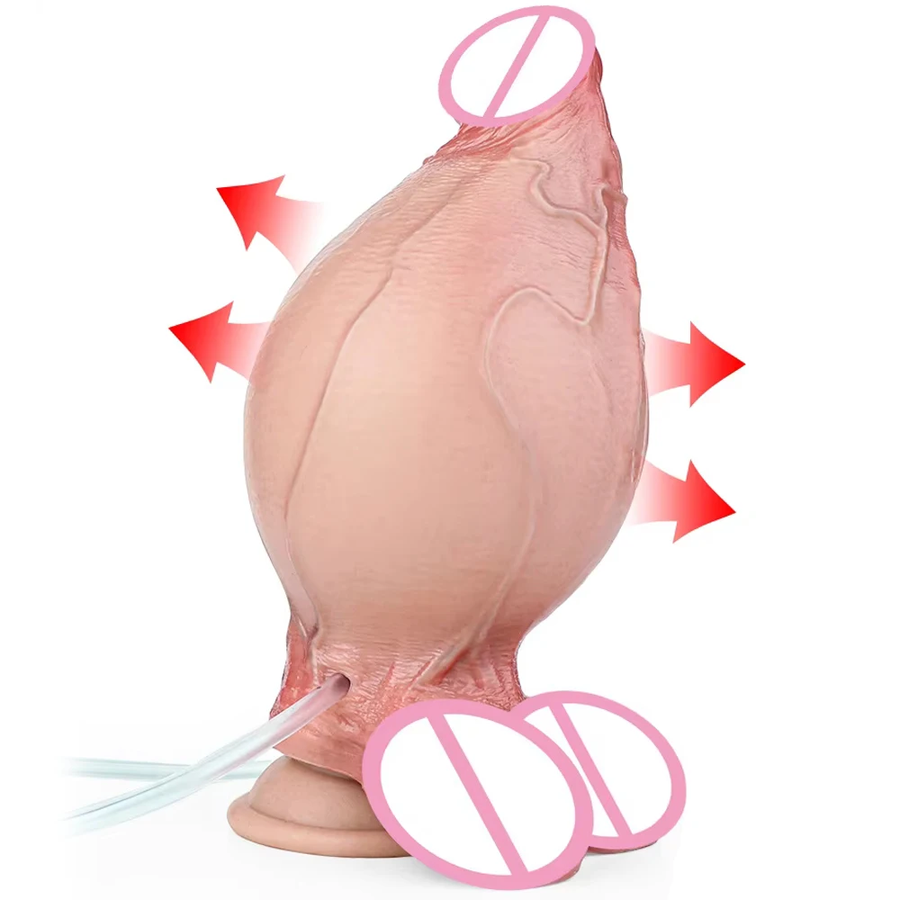 Inflatable Squiritng Realistic Humenbeing Penis Liquid Silicone Fake Dildo With Strong Suction Cup Anal Stimulator Dilator Toy