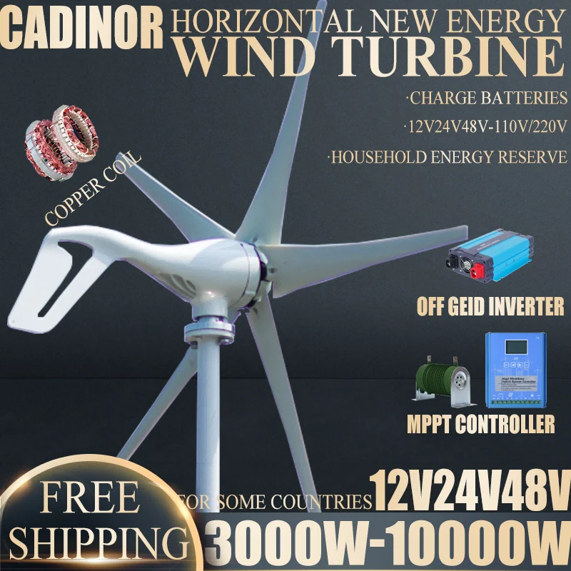 CE 3000W-10000W New Energy Horizontal Wind Turbine Generator Free MPPT Controller 12v 24v 48v 3 5 Blades Small Windmill for you