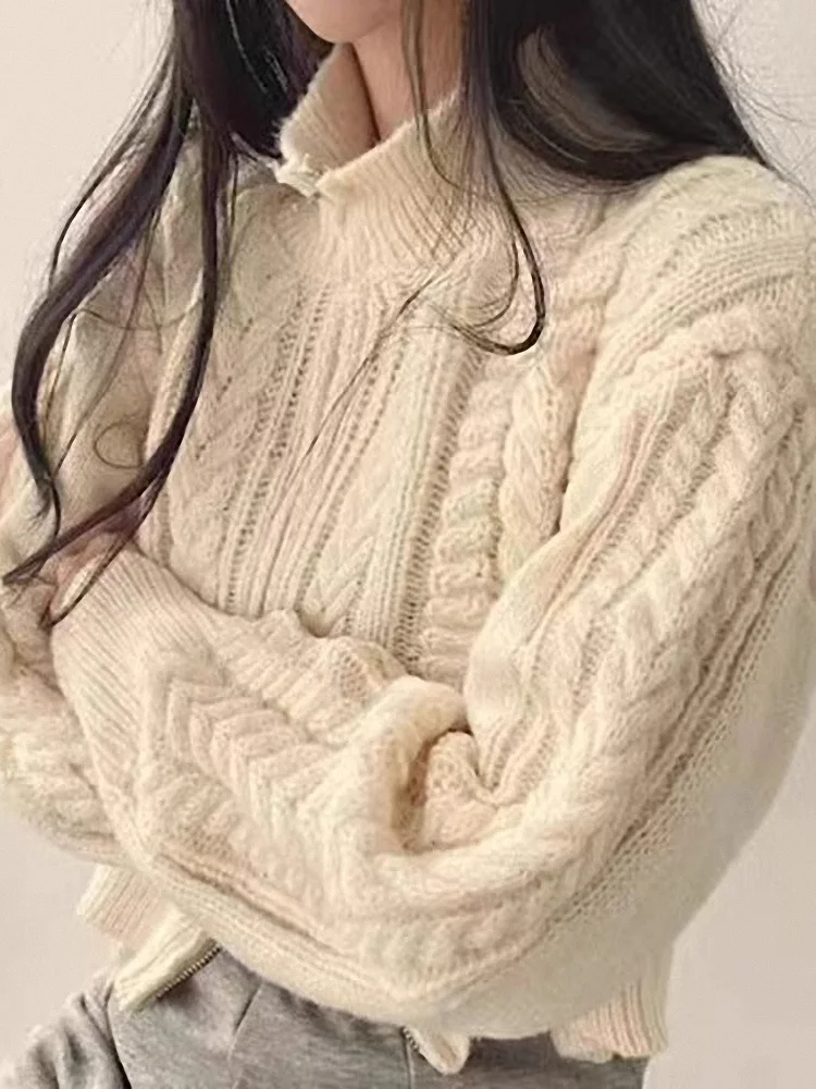 

Chic Vintage ort Knitted Sweater Autumn Winter Women's Faion Slimming Twist Design Versatile Commute Sle Mixed Fabric