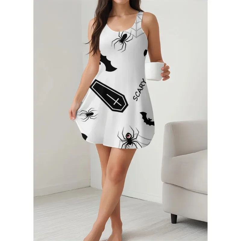 Summer Leisure Commuting S-3XL Women\'s Vest Dress Fashionable Loose and Slightly Elastic Halloween Element Printed Women\'s Dress