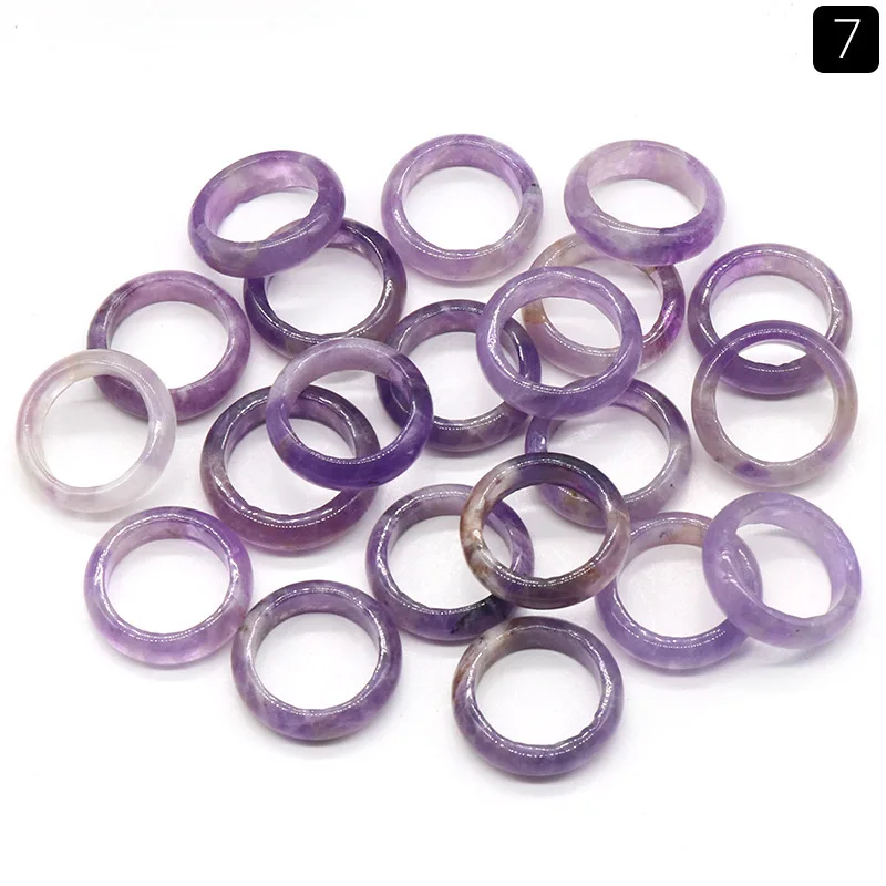 1pcs 2pcs 5pcs 6mm Unisex Natural Stone Pink Quartz Ring Amethyst Obsidian Jade Ring Party Wedding Size 18 to 20