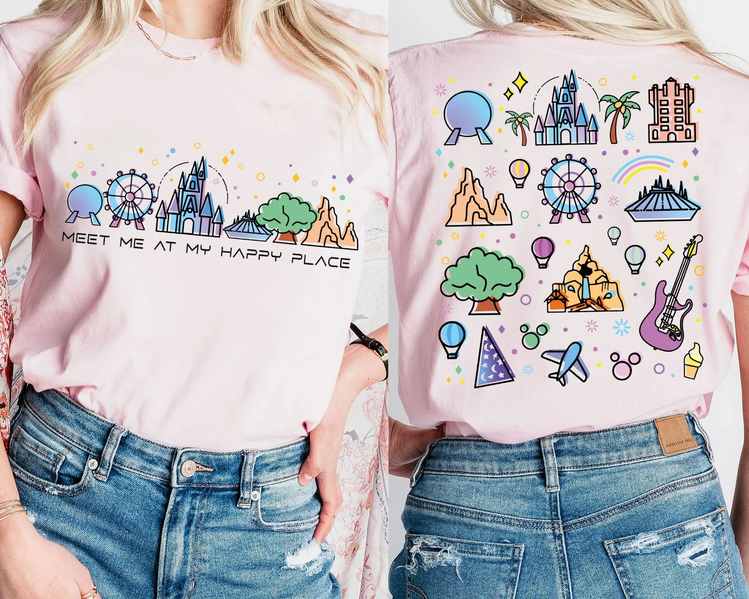 قميص ديزني في المكان السعيد، تي شيرت ديزني وورلد إيبوكات، قميص ديزني لاند للعطلات العائلية 2025