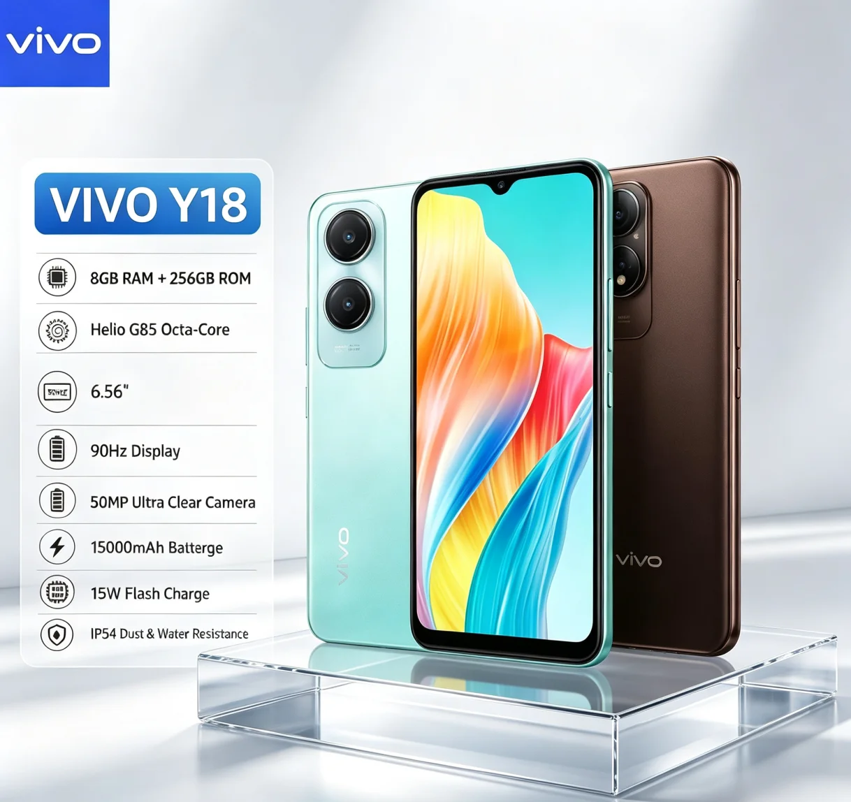 Popular Pick 2026 Original VIVO Y18 Global Version Phone 8GB+256GB Storage 90Hz Fluid Display 5000mAh All‑Day Battery Reliable