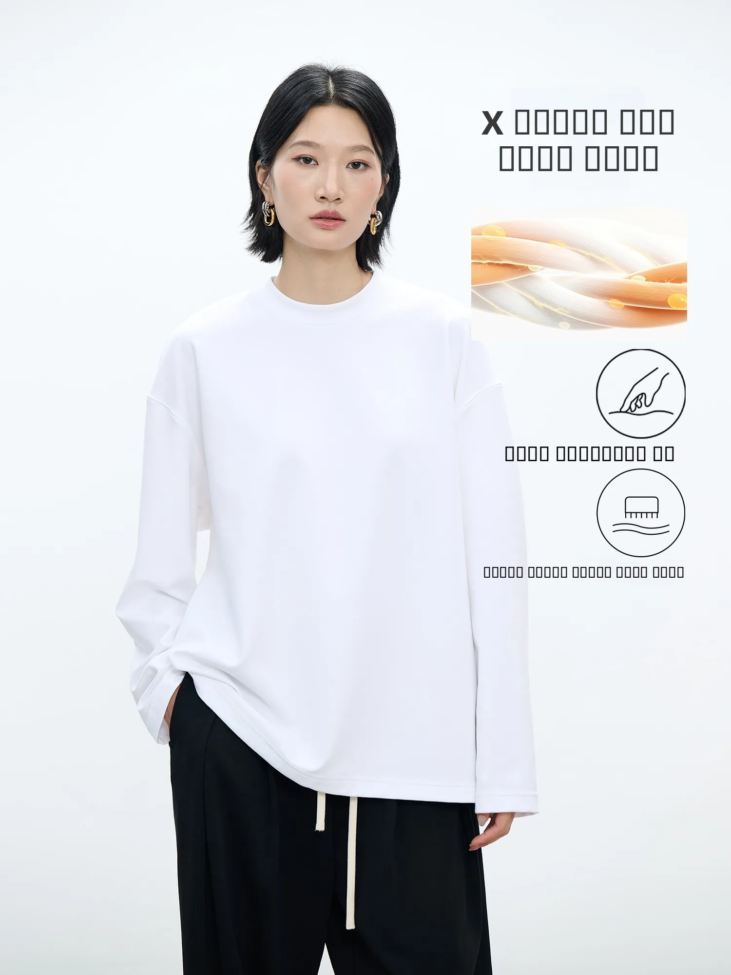 

Warm Tech Bla Classic Loose Long Sve Women's T-irt Premium Cotton Blend Fce Versatile Casual Sle round Ne