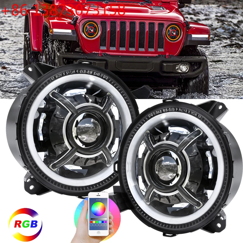 9 Inch Round  RGB Headlights for 2018-2019 Jeep JL Wrangler SUV Headlamps with Daytime Running Lights High Low