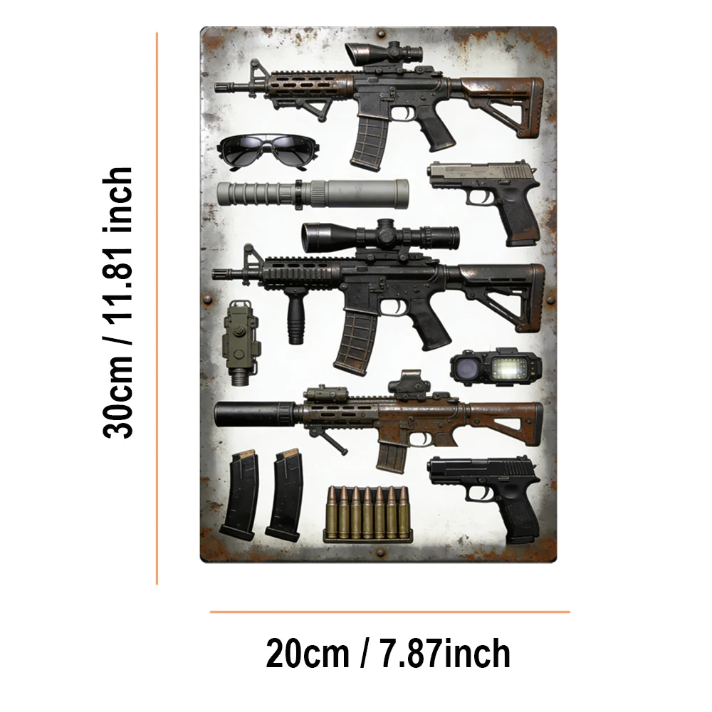 Vintage Gun Metal Tin Sign Wall Art Decor for Home Garage Man Cave Bar Club, Iron Sheet Painting Poster Gift for Gun Enthusiasts