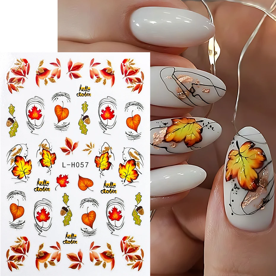 2pcs Autumn Maple Leaf Nail Stickers Glitter Fall Leaves Design Nail Art Decals Slider Sticker Decorations Thanksgiving Manicure