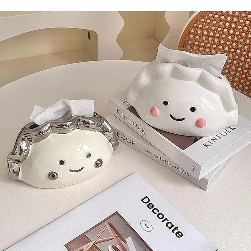 Dumpling Shape Ceramic Tissue Box Desktop Removable  Cartoon Napkins Paper Household Decoration Items