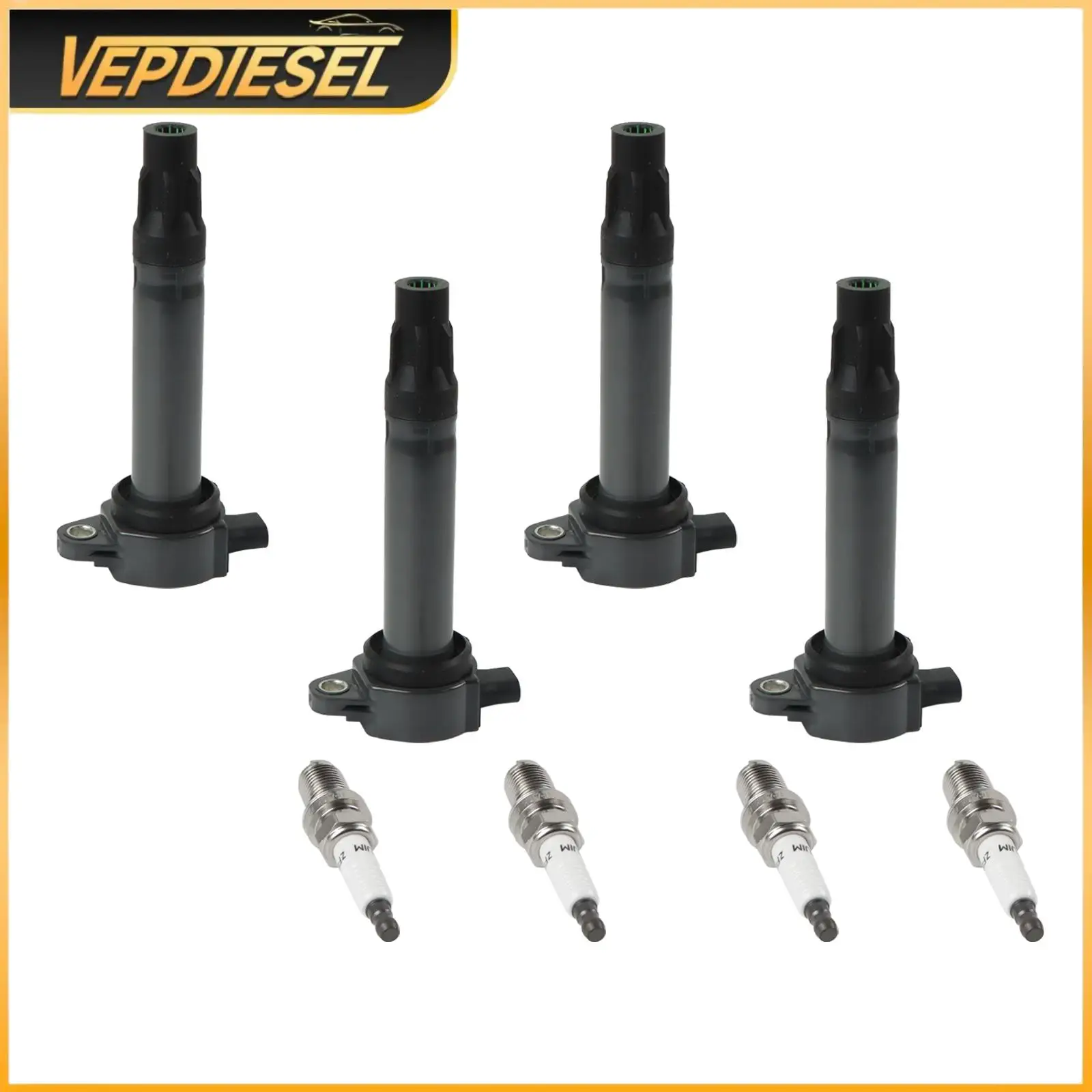 

4606824AB 4pcs Ignition Coils + Iridium Spark Plugs Kit for Dodge Journey Jeep Compass 2L 2.4L 5C1644 E1057 UF557 GN10346 IC637