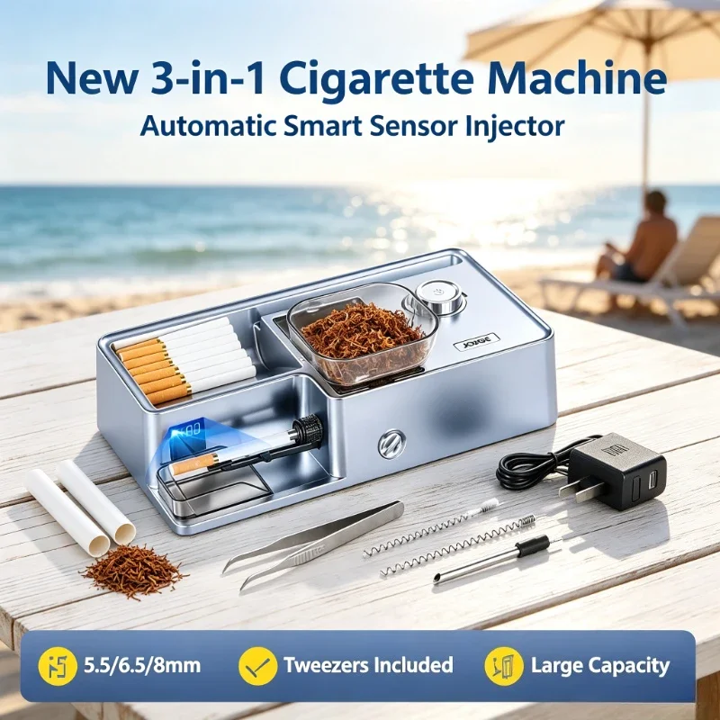 3‑in‑1 Electric Cigarette Injector Machine Automatic Smart Sensor Tobacco Filling Device For 5.5/6.5/8mm Round Tube With Tweezer