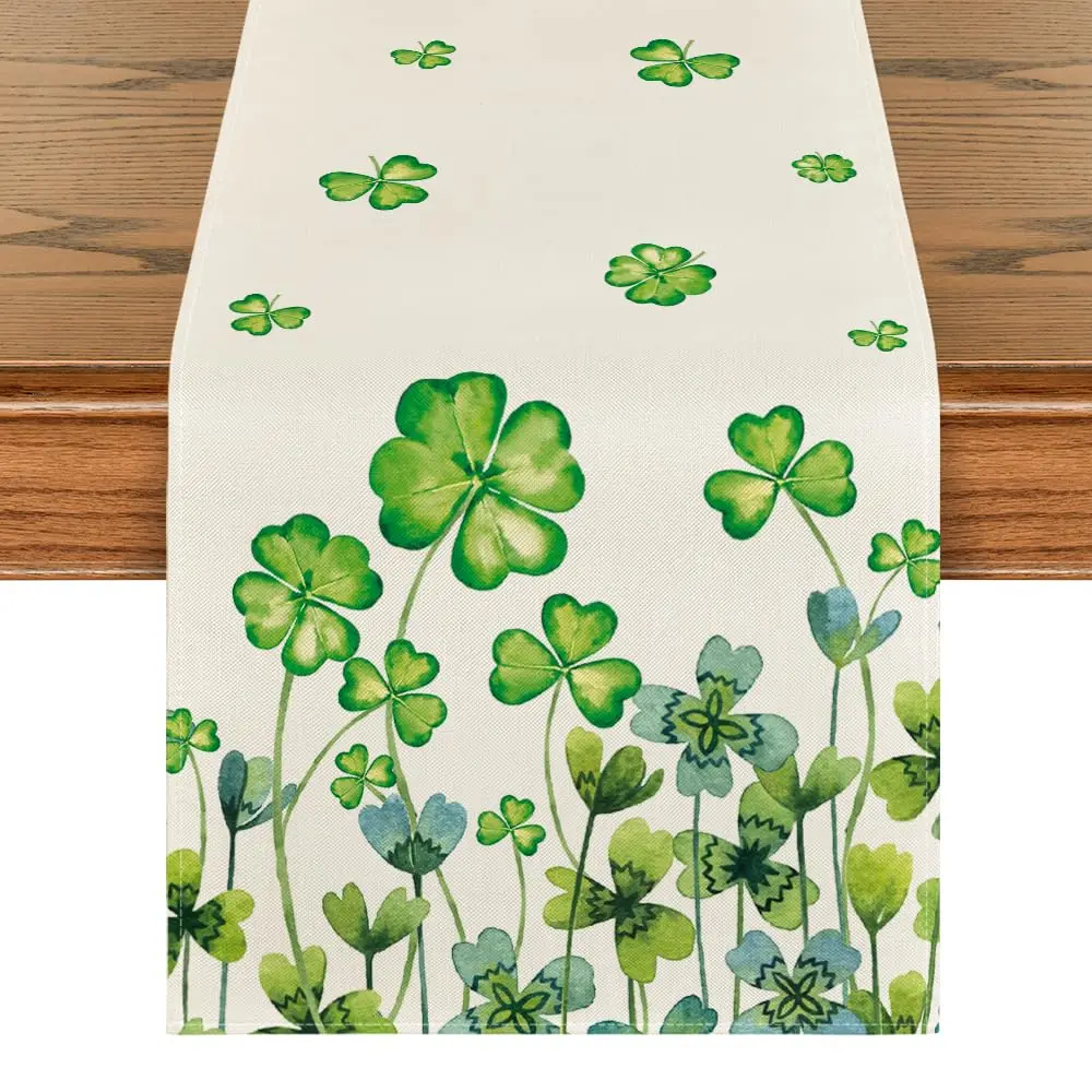 

Shamrock St. Patrick's Day Table Runner, Seasonal Spring Holiday Kitchen Dining Table Decor for Outdoor Home Party 13 x 72 Inch