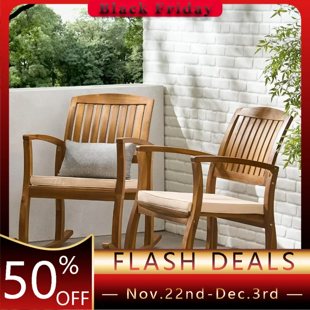 

Acacia Rocking Chairs with Cushions, 2-Pcs Set, Teak Finish