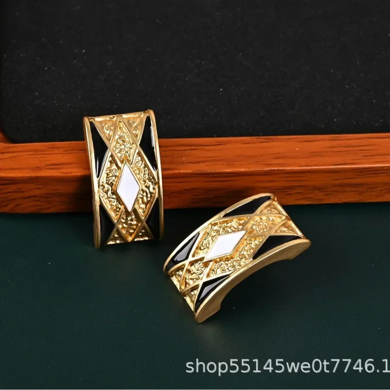 European and American cross-border square rhombus handmade oil drop earrings, black geometric gold-plated western style