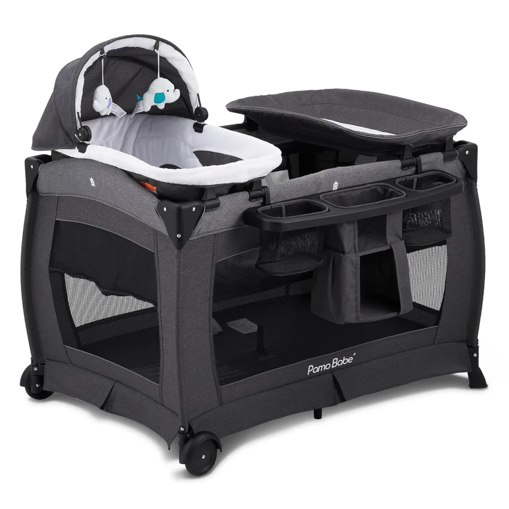 

Deluxe Nursery Center, Foldable Playard for Baby & Toddler, Bassinet, Mattress, Changing Table for Newborn(Black)