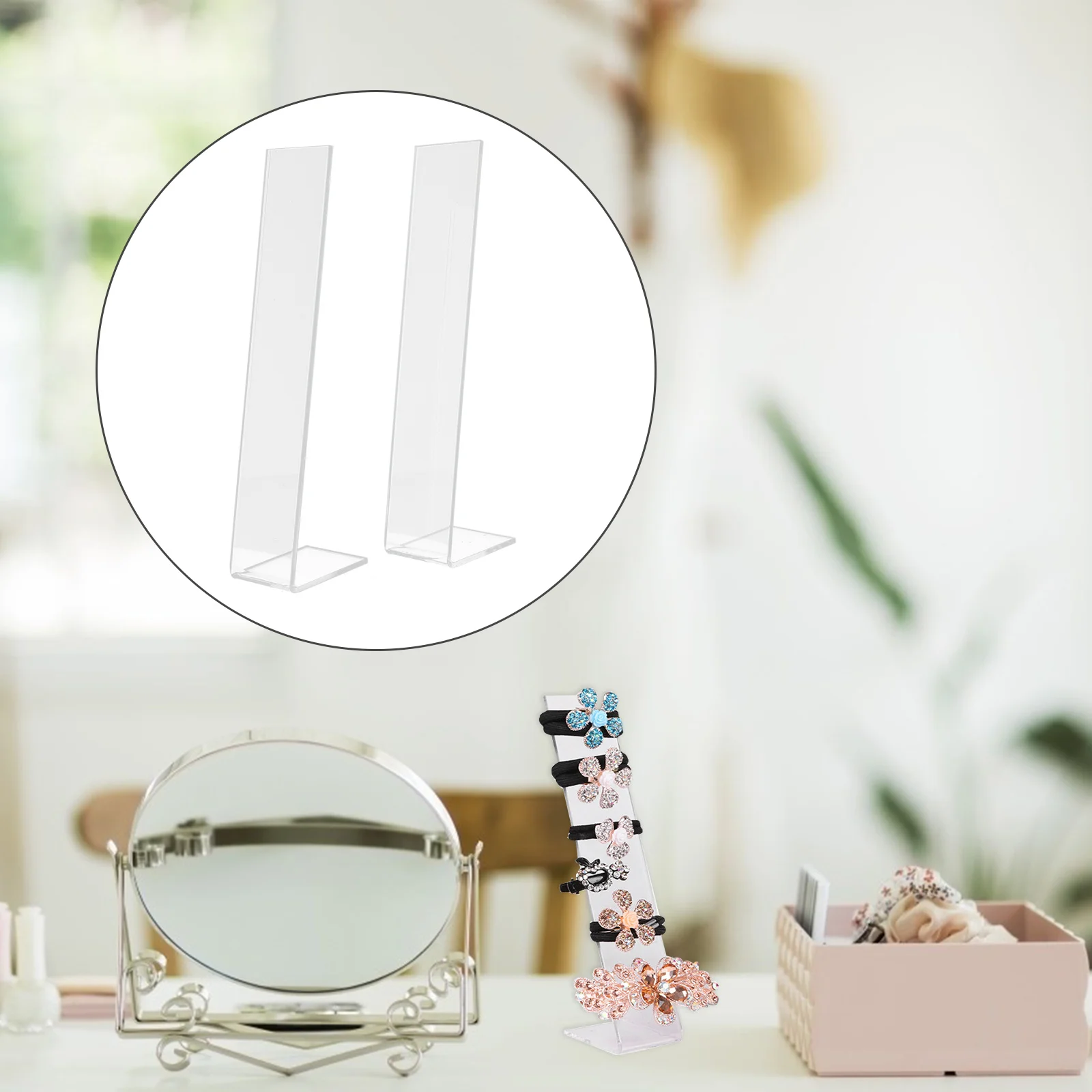

2pcs Headdress Stand Hair Pin Shelf Girls Accessories Barrette Holder Organizer L-Shaped Clear Storage Rack Durable Plastic