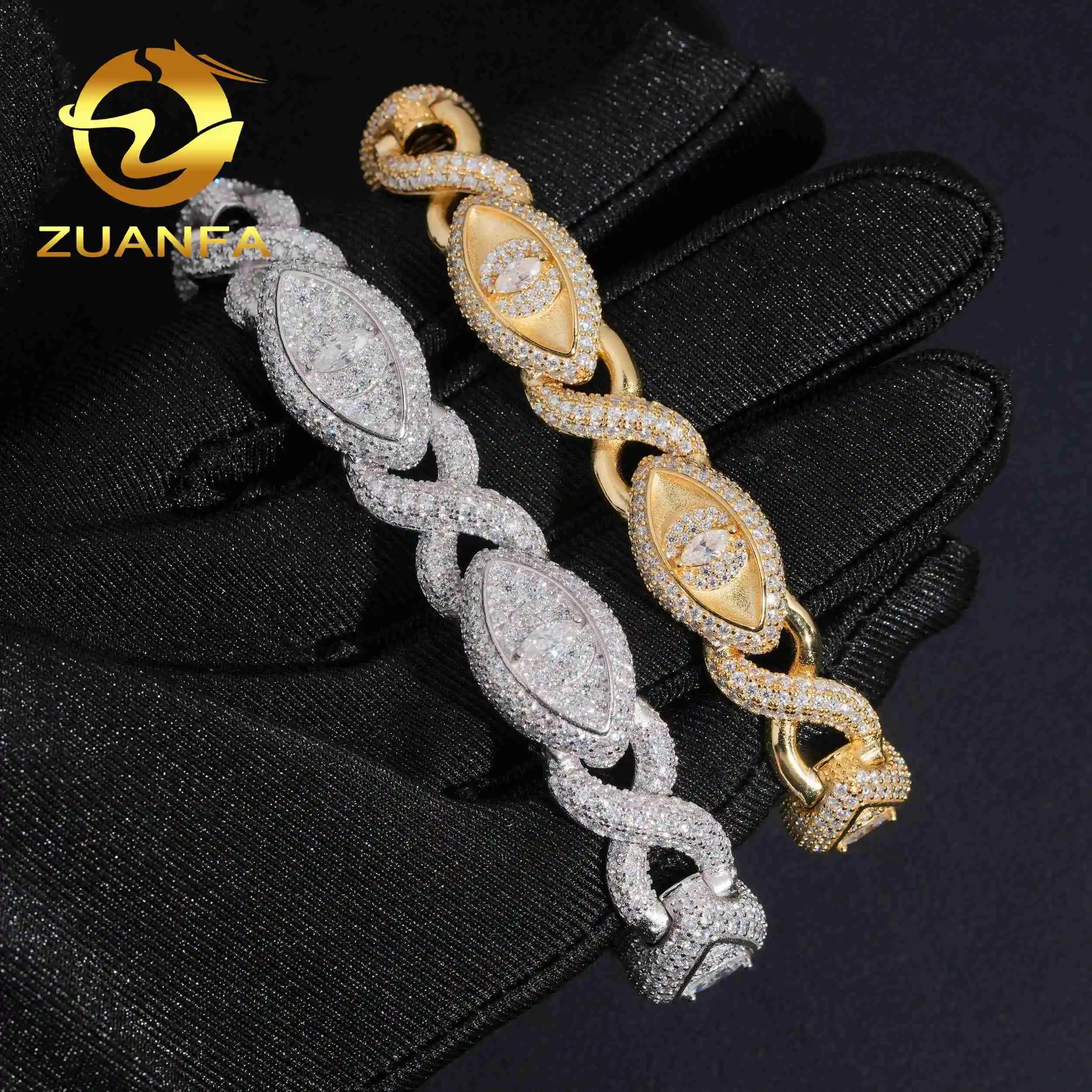 Pass Diamond Tester Hip Hop Style 925 Silver Moissanite Iced Out Marquise Eye Cuban Link Infinity Bracelet，