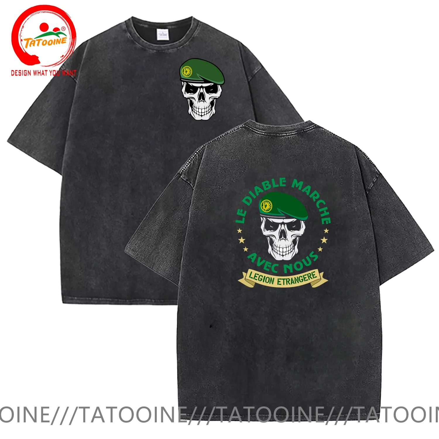 

Vintage Washed Cotton T Shirt Men French Legion Etrangere Paratrooper T-Shirt France Army Trendy Tee Shirt Casual Clothes tshirt
