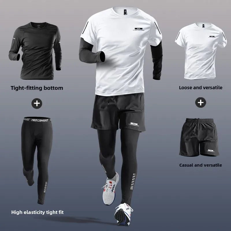 Men's Sports Suit Fitness Clothing Morning Running Cycling Training Tight Fit Quick-Dry Shirt Spring Equipment Tracksuit Men