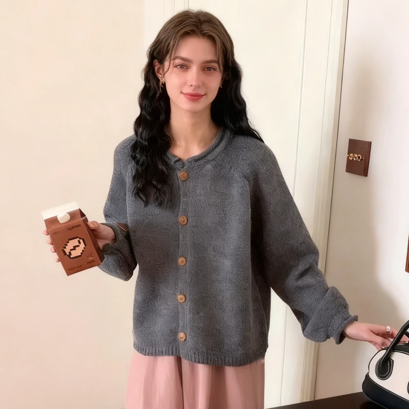 

Simple New Sweet Retro Solid Color O Neck Button Women's Sweater Coat Autumn Winter Korean New Versatile Casual Knitted Cardigan