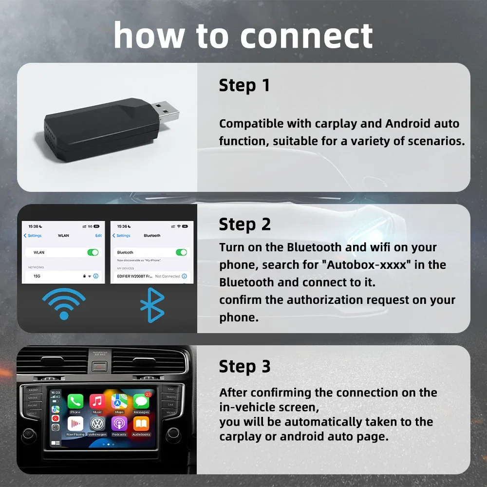 Cablato a Wireless 2 in1 box CarPlay adattatore auto Android per OEM Car Stereo Plug and Play Smart Link connessione rapida universale