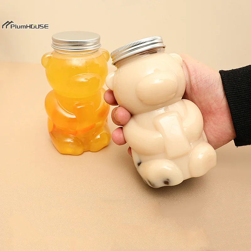 500ML Kawaii Bear Water Bottle For Milk Tea Coffee Juice Portable Drinking Cup Home Transparent Juicing Beverage Drink Bottles