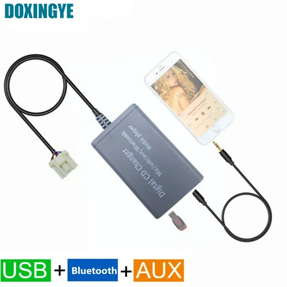 DOXINGYE AUX USB Bluetooth Adapter Samochodowy MP3 CD Changer Bluetooth Zestaw Głośnomówiący Ładowanie USB do Mazda 2/3/5/6/CX7/MX5/MPV/Miata/RX8