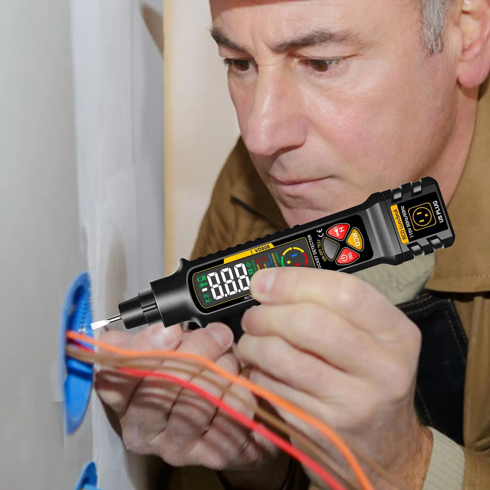 Outlet Tester With LED Display & Light Smart Meter 2-300V Electric Circuit Tracer For Home Electric Power Rv Camper Trailer