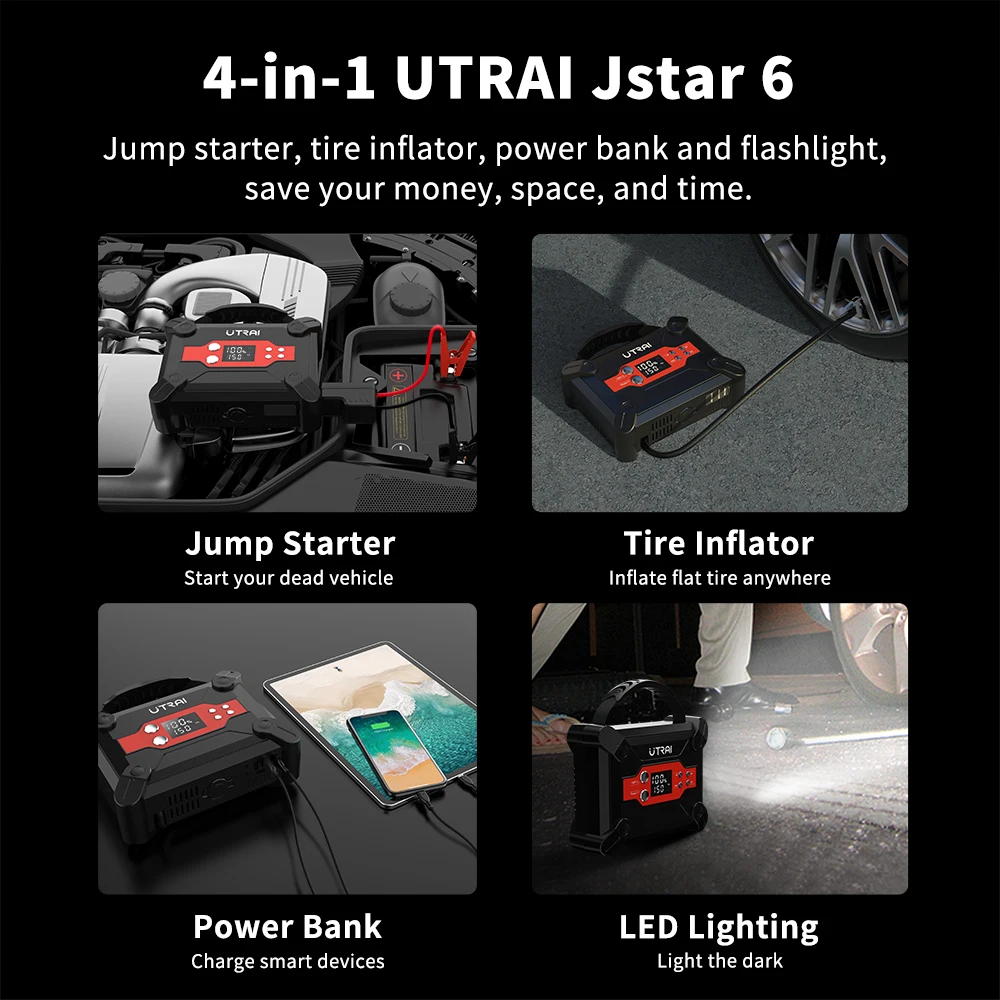 Utrai 1800a 4 in 1 Auto Starthilfe mit Luft kompressor Power Bank tragbare Not batterie Booster Start gerät für Autos