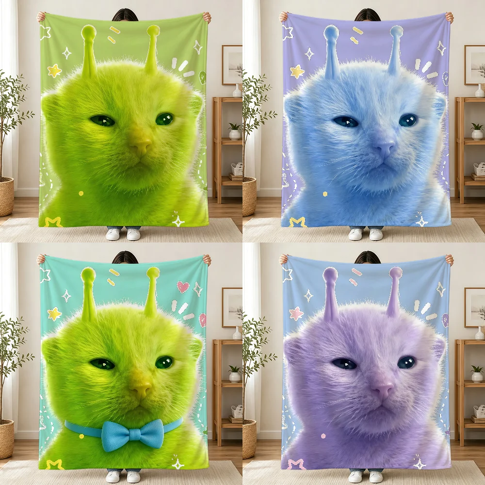 Cat Meme Cute Blanket Printed Flannel Soft Warm Cozy Season Nap Bed Sofa Travel Camping Gift Adults Kids