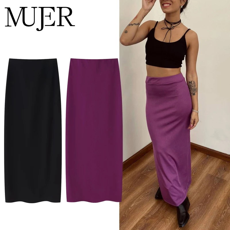 

MUJER 2025 Women's Skirt Sets High Waist Long Skirts for Women Vintage Office Woman Skirt Cylinder Summer Party Midi Skirt Women
