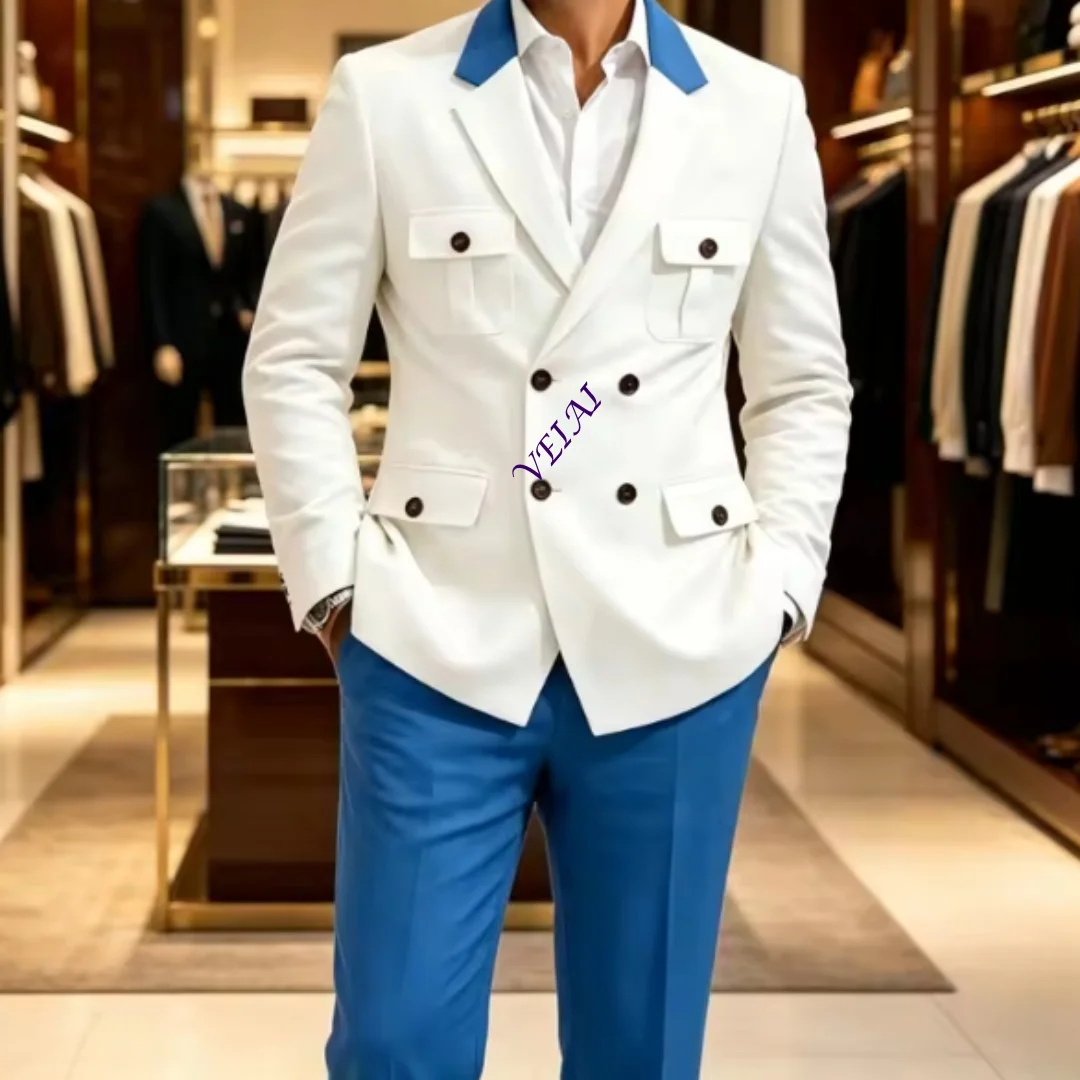Customized Breasted Men Suits 2 Pieces Wedding Suit with Pockets Slim Fit Formal Safari Blazer Pants Set For Groom Guest Prom Pa
