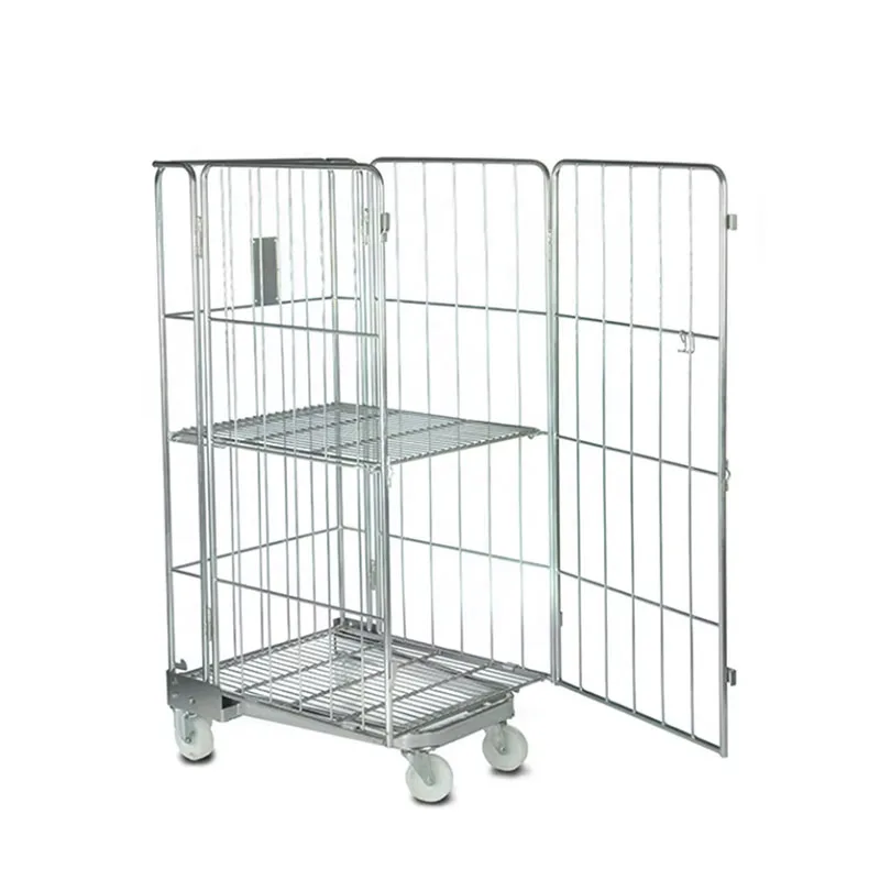 

500 kg laundry cage trolley storage galvanized roller cage trolley rolling metal storage cage roller case with wheels