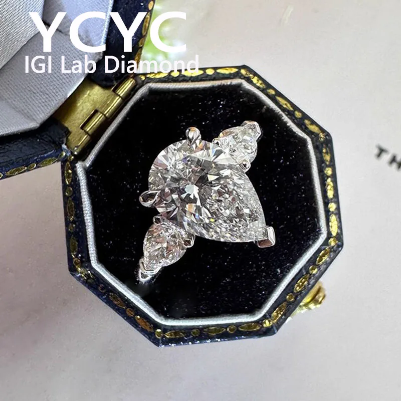 

Кольцо с бриллиантом 5 карат, выращенное в лаборатории фабрики, белое золото 14 карат, бриллиант грушевидной огранки CVD HPHT DEF VS-VVS, обручальное кольцо