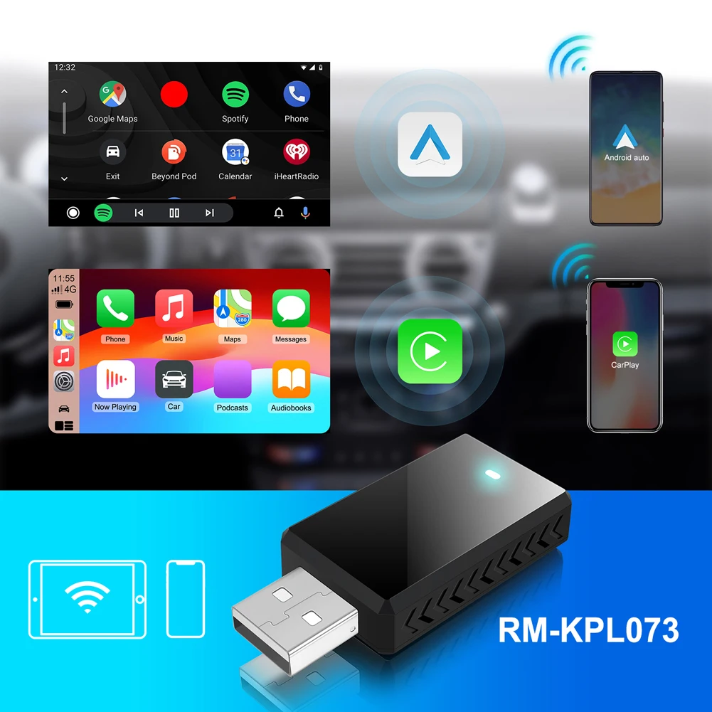 

Проводной к беспроводному Carplay и Android Auto 2 в 1, USB-адаптер Plug and Play для OEM-проводного Carplay Android Auto Car