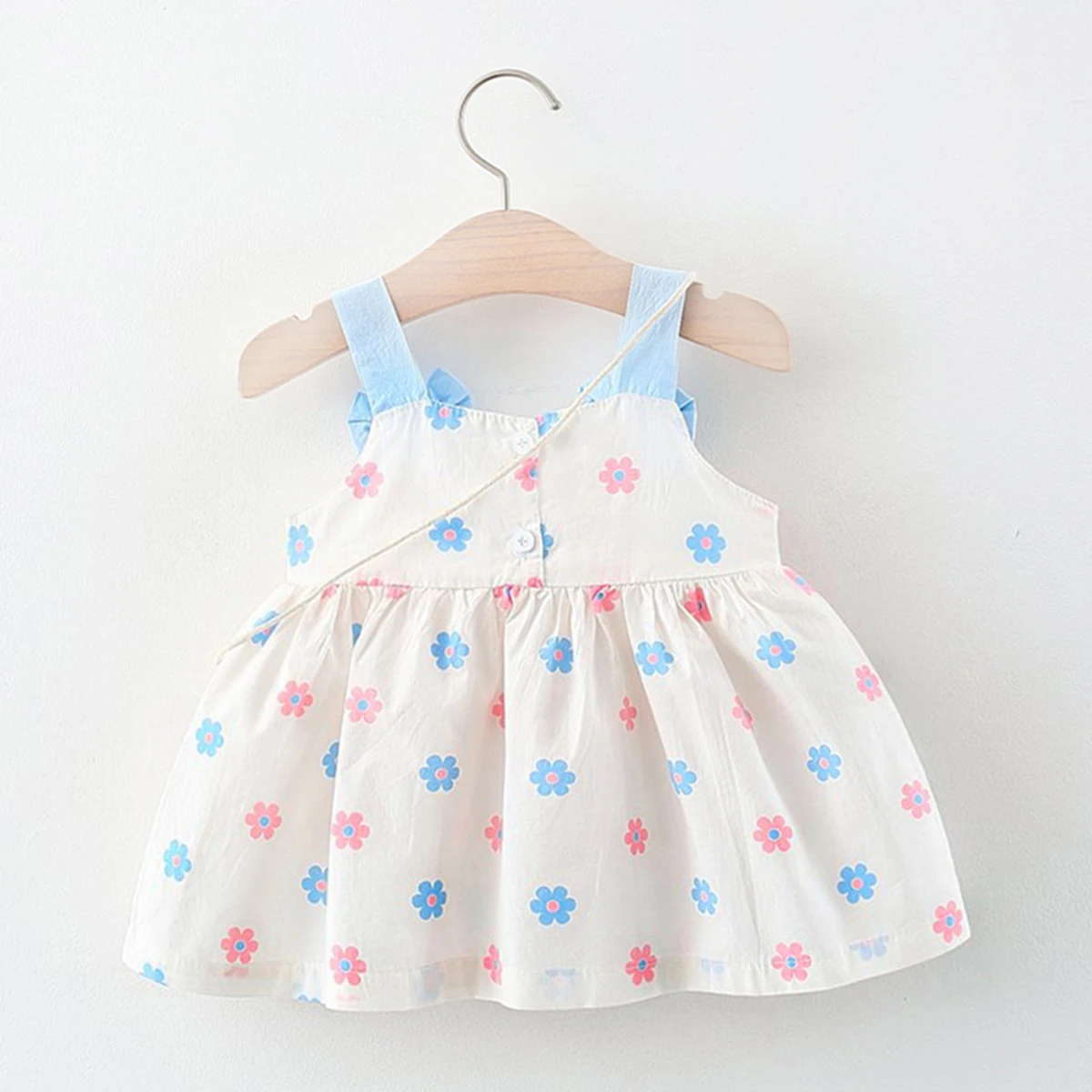 Summer Baby 2-Piece Set With Diagonal Straddle Bag Girl Bow Strap Flower Daily Knee Length Sweet Dress